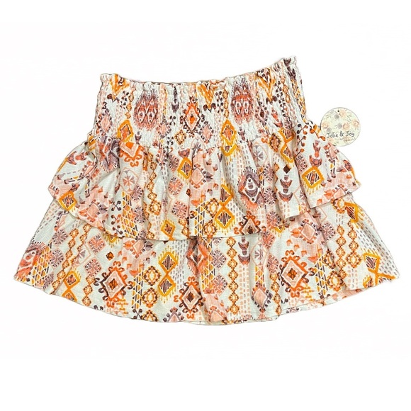 💜🧡 Tiered Ruffle Skirt | Smocked | Aztec Design | Jolie & Joy | Size Large - Picture 1 of 10